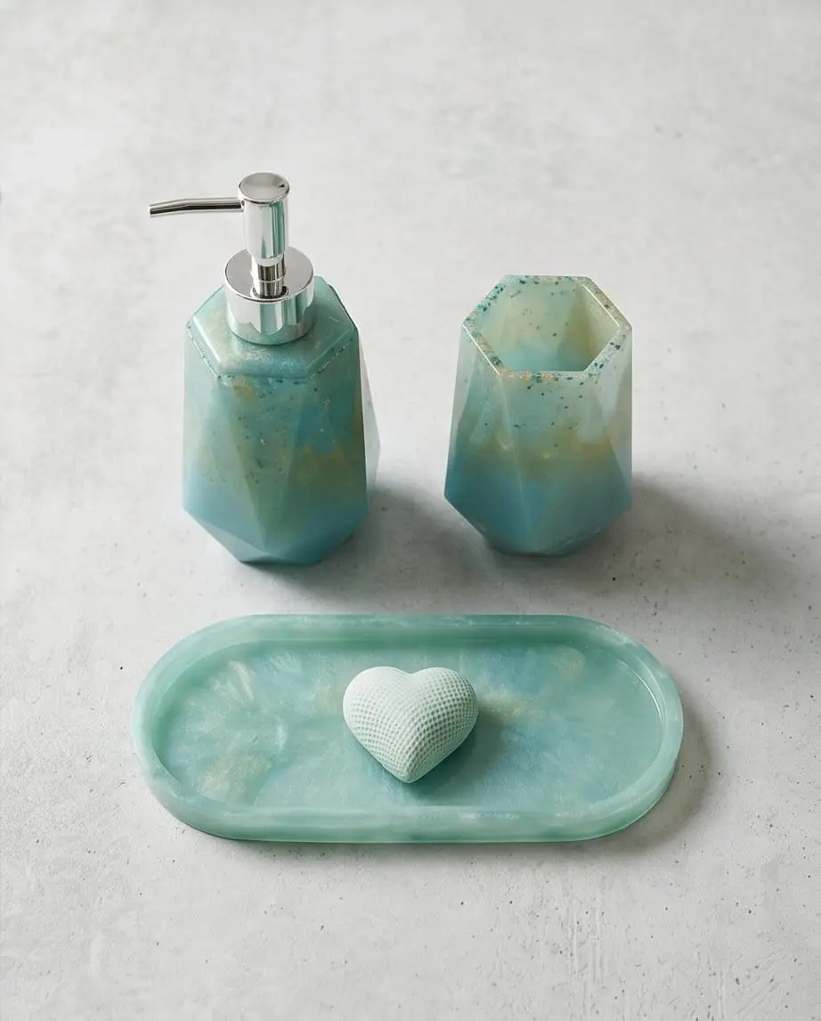Plateau pour salle de bain - Création artisanale en résine époxy inspirée de l'océan