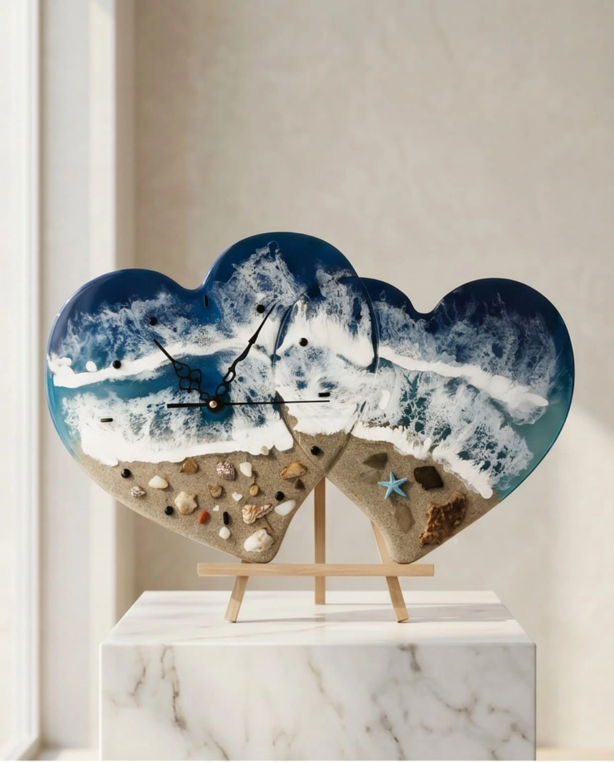 Horloge cœur Océan - Création artisanale en résine époxy inspirée de l'océan