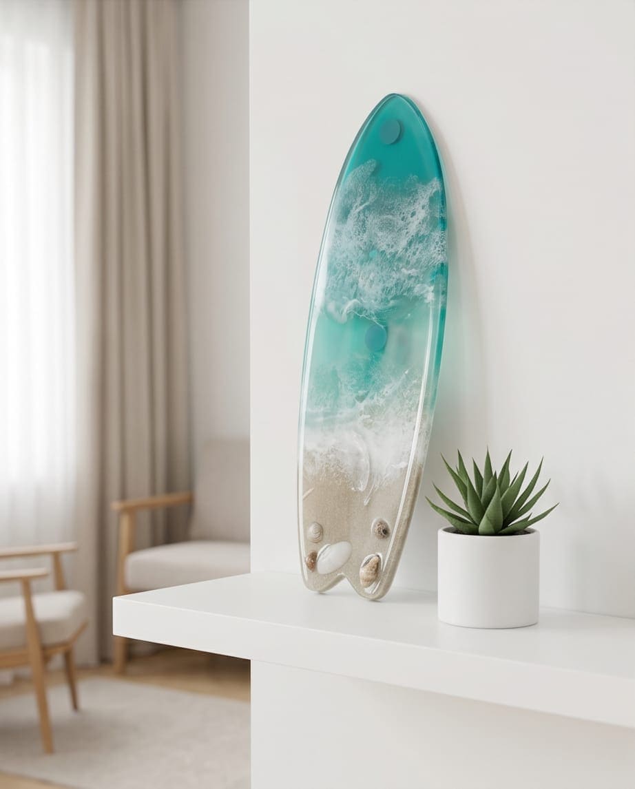 Plateau décoratif Vagues Océanes - Création artisanale en résine époxy inspirée de l'océan